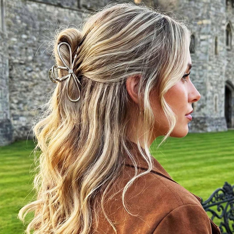 CAKURE Bow Claw Clip Gold Bow Hair Clips Hair Accessories for Women (Pack of 2) - Image 3